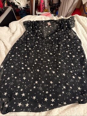 NOBO Black Star Print Ruffled Sleeve Chiffon Camisole